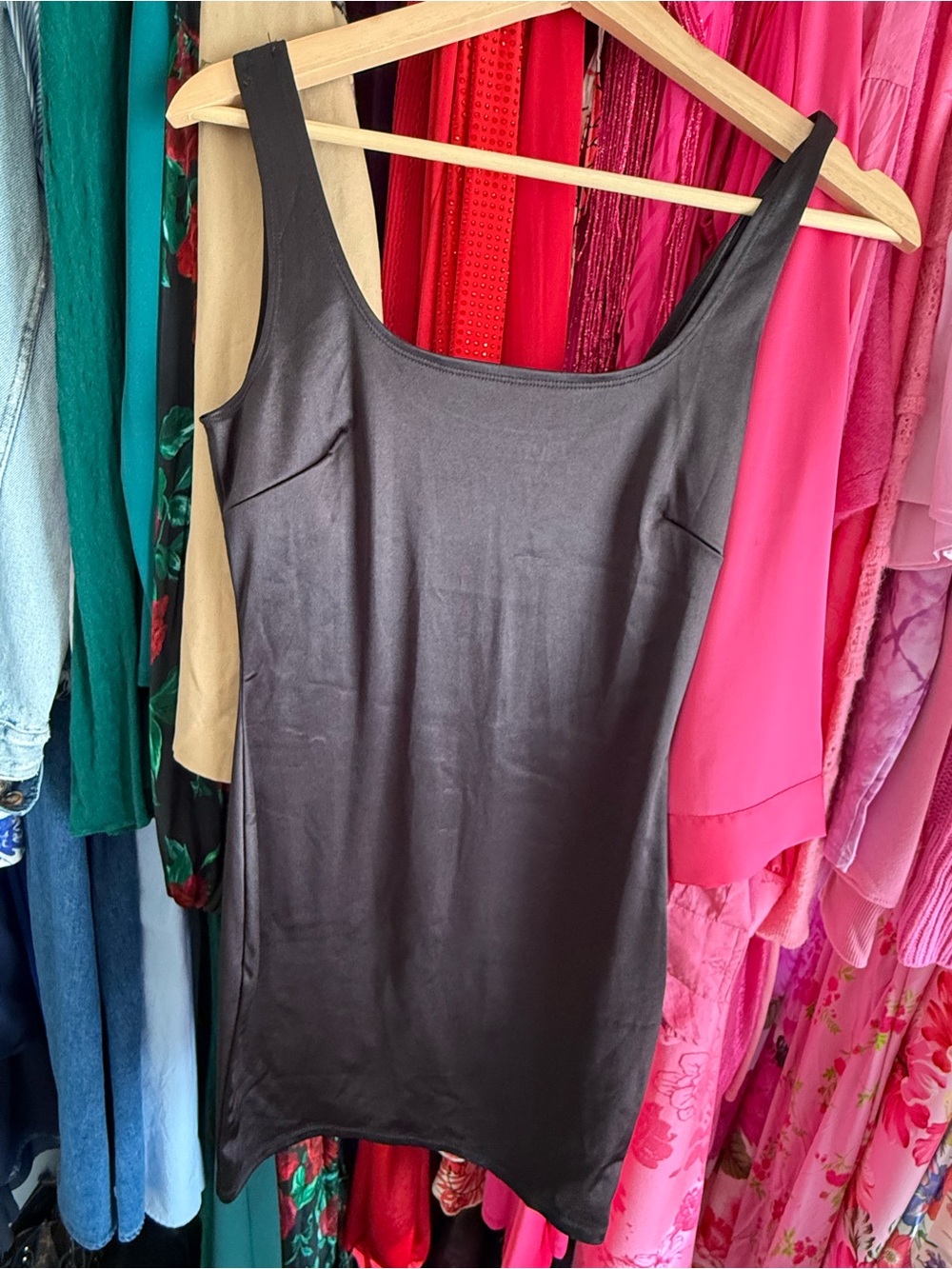 Classic Black Satin Tank Dress - Women's Top